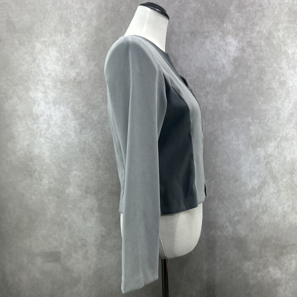 Jason Mathews Womens 4 Grey Geometric Colorblock Zip Up Jacket Collarless Mod - Picture 4 of 10